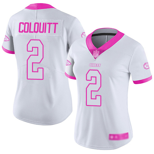 Women Kansas City Chiefs #2 Colquitt Dustin Limited White Pink Rush Fashion Football Nike NFL Jersey->women nfl jersey->Women Jersey